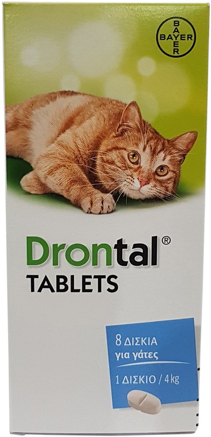 Drontal Tables for Cats, Συμπλήρωμα Διατροφής, Αντιπαρασιτικό για Γάτες, 8 Δισκίδια
